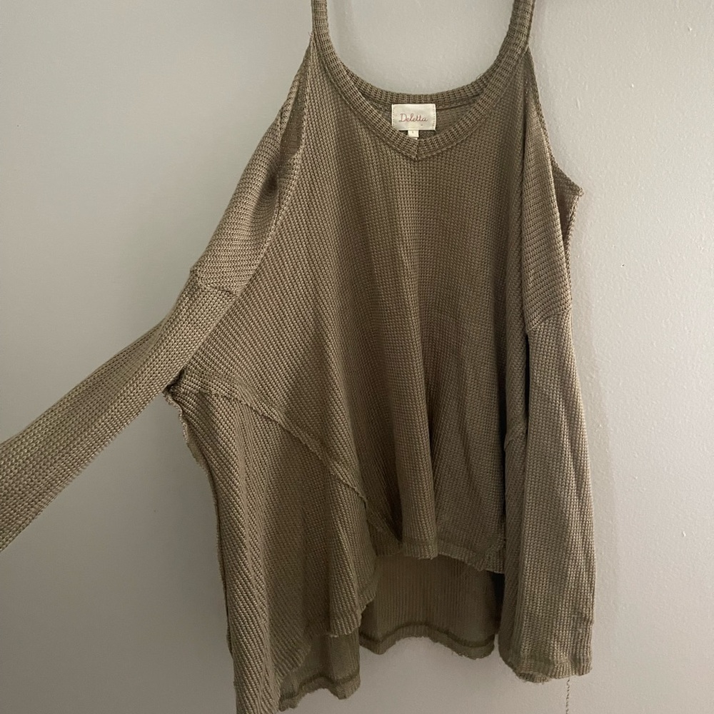 Green cold shoulder sweater